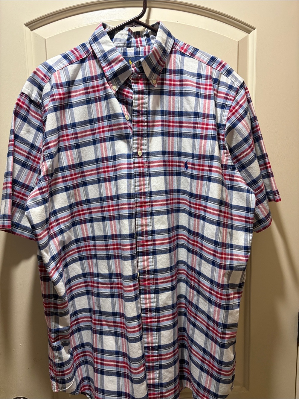 Ralph Lauren White, Blue & Red Plaid Short Sleeve Button-Down Shirt